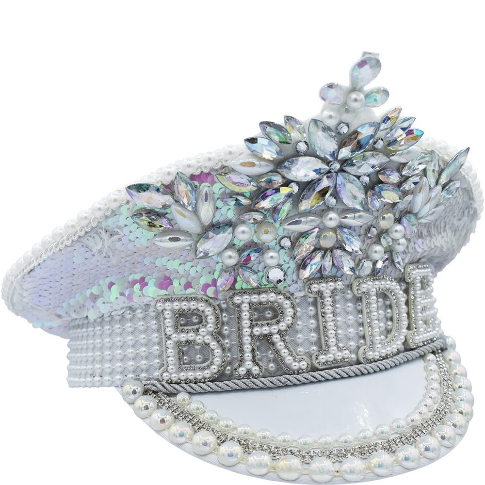 White Sequin Bride to Be Captain Hat